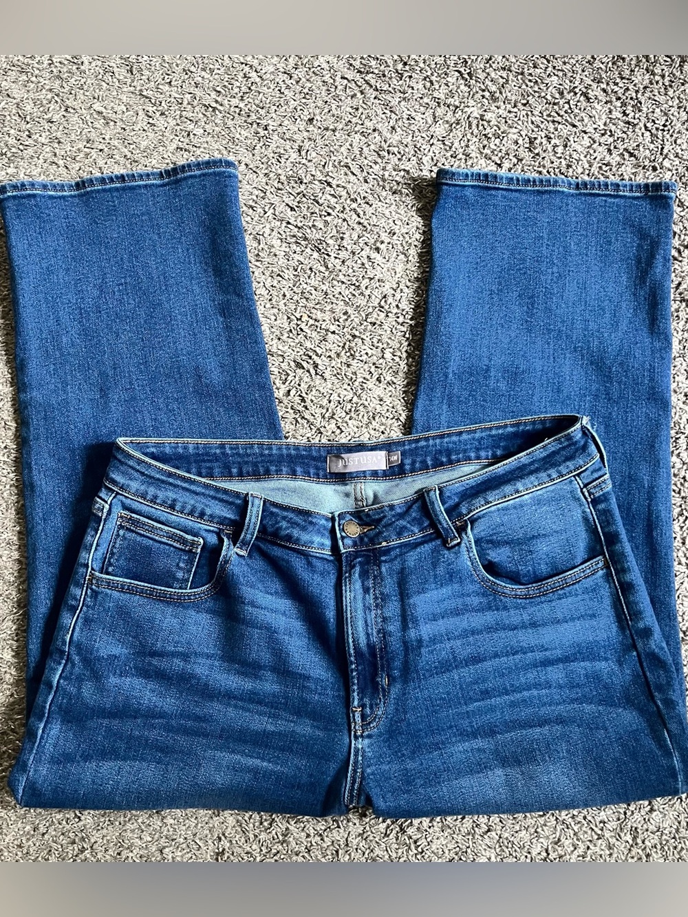 Just USA High Waisted Wide Leg Denim Jeans Comfort Stretch Size 14 Medium Wash